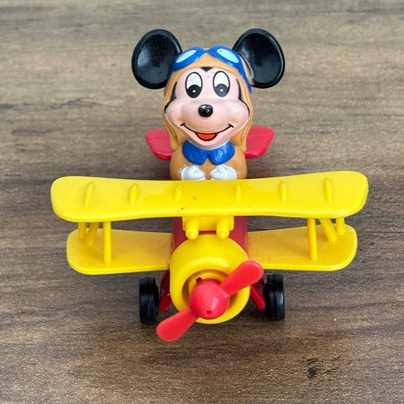 VINTAGE Walt Disney MICKEY MOUSE Diecast Airplane By Tomy Toy Biplane 1970-80's - Picture 3 of 10